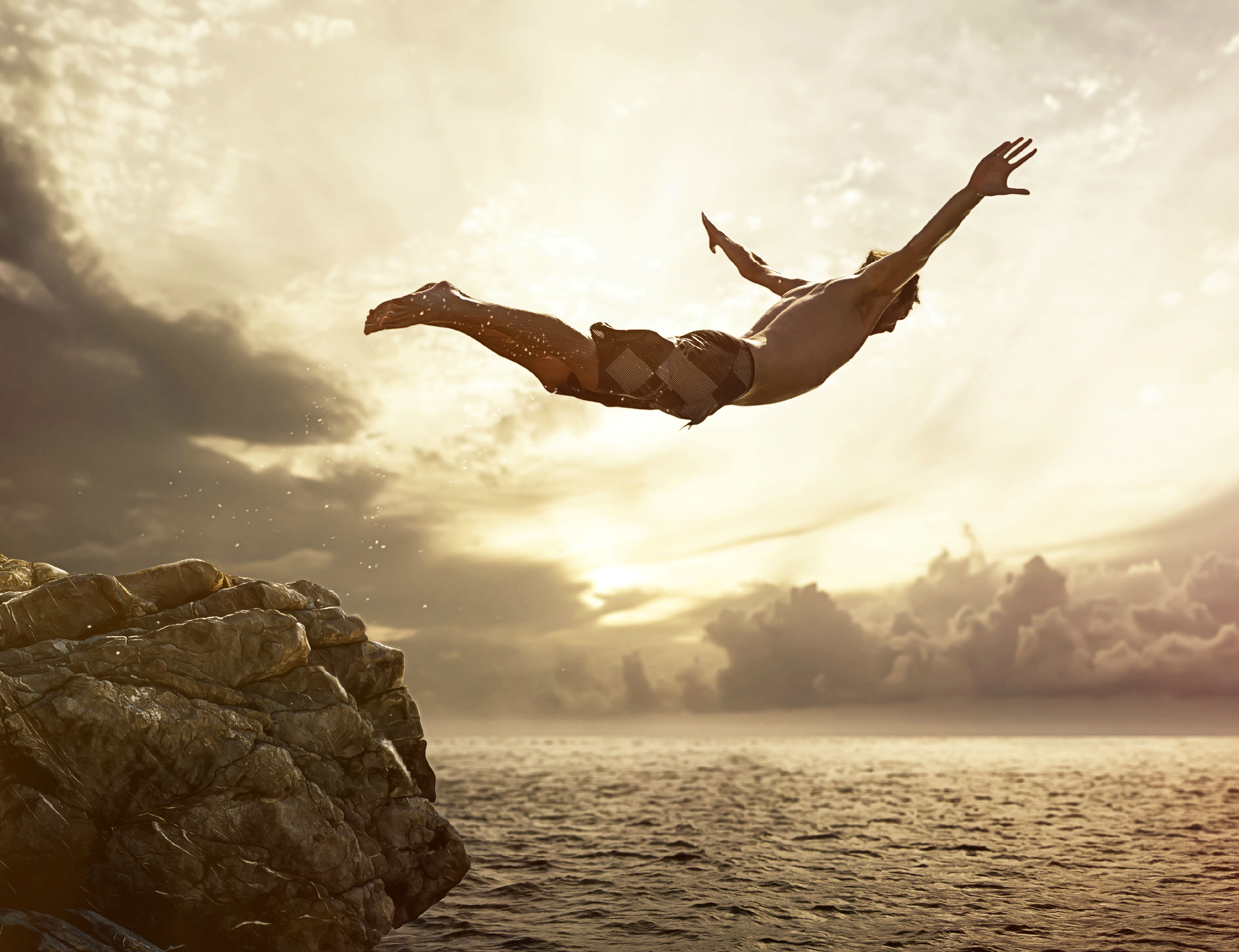 superação, salto, mar, pulo, mergulho